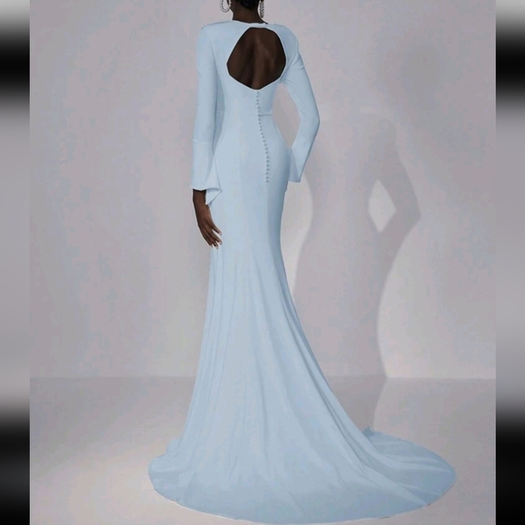 Elegant White Regular-Shoulder Bell Sleeve Crew Neck Bustier Backless Crystal - Picture 2 of 4